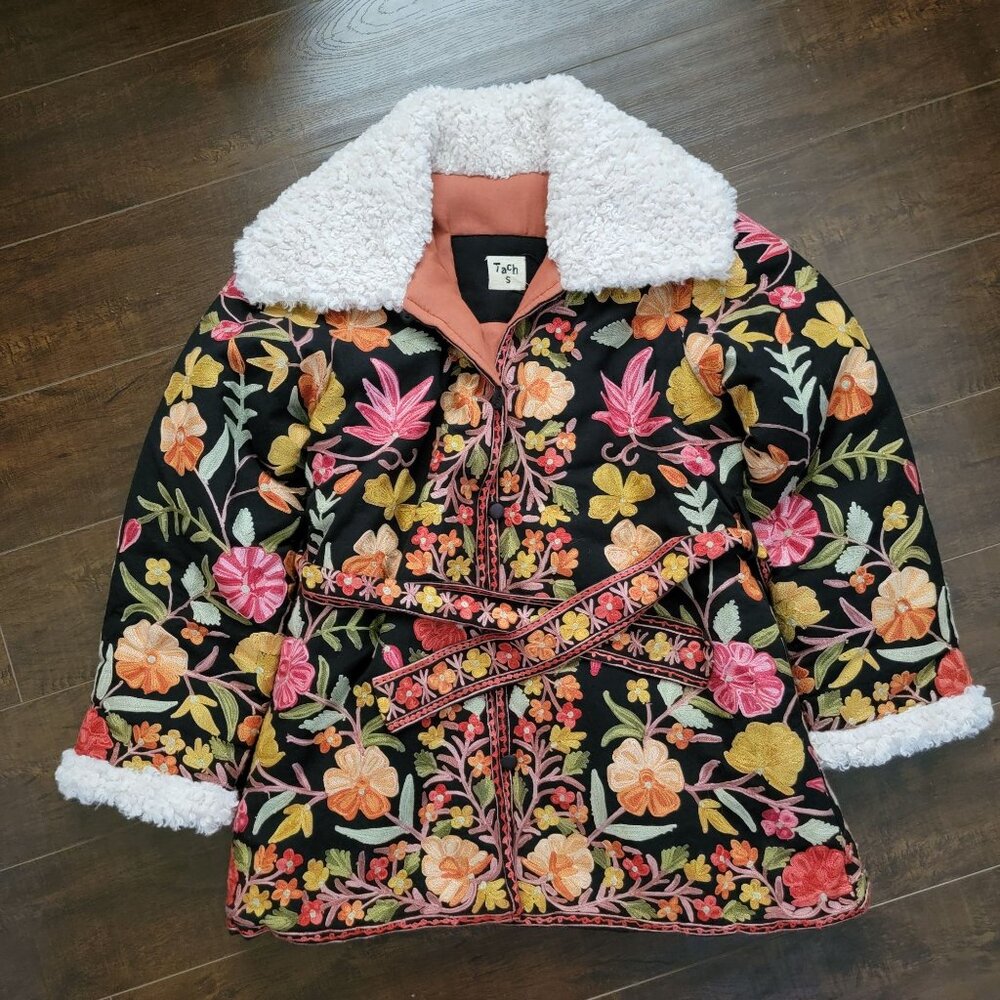 NEW Tach Ingrid Jacket Womens S Boho Chic Vintage 70s Embroidered Floral Cozy - Picture 3 of 9